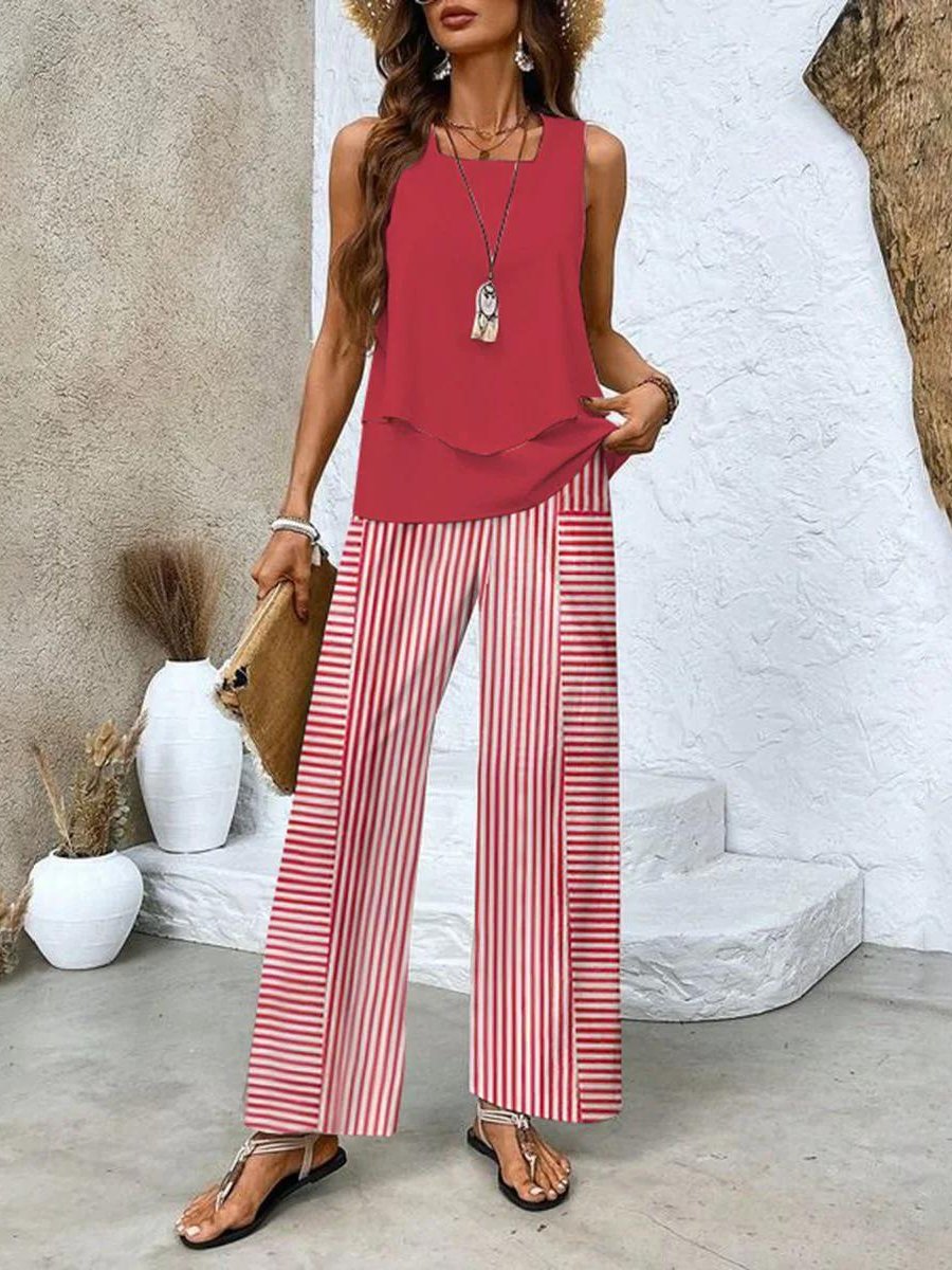 Women's Floral Wide-Leg Set - Red
