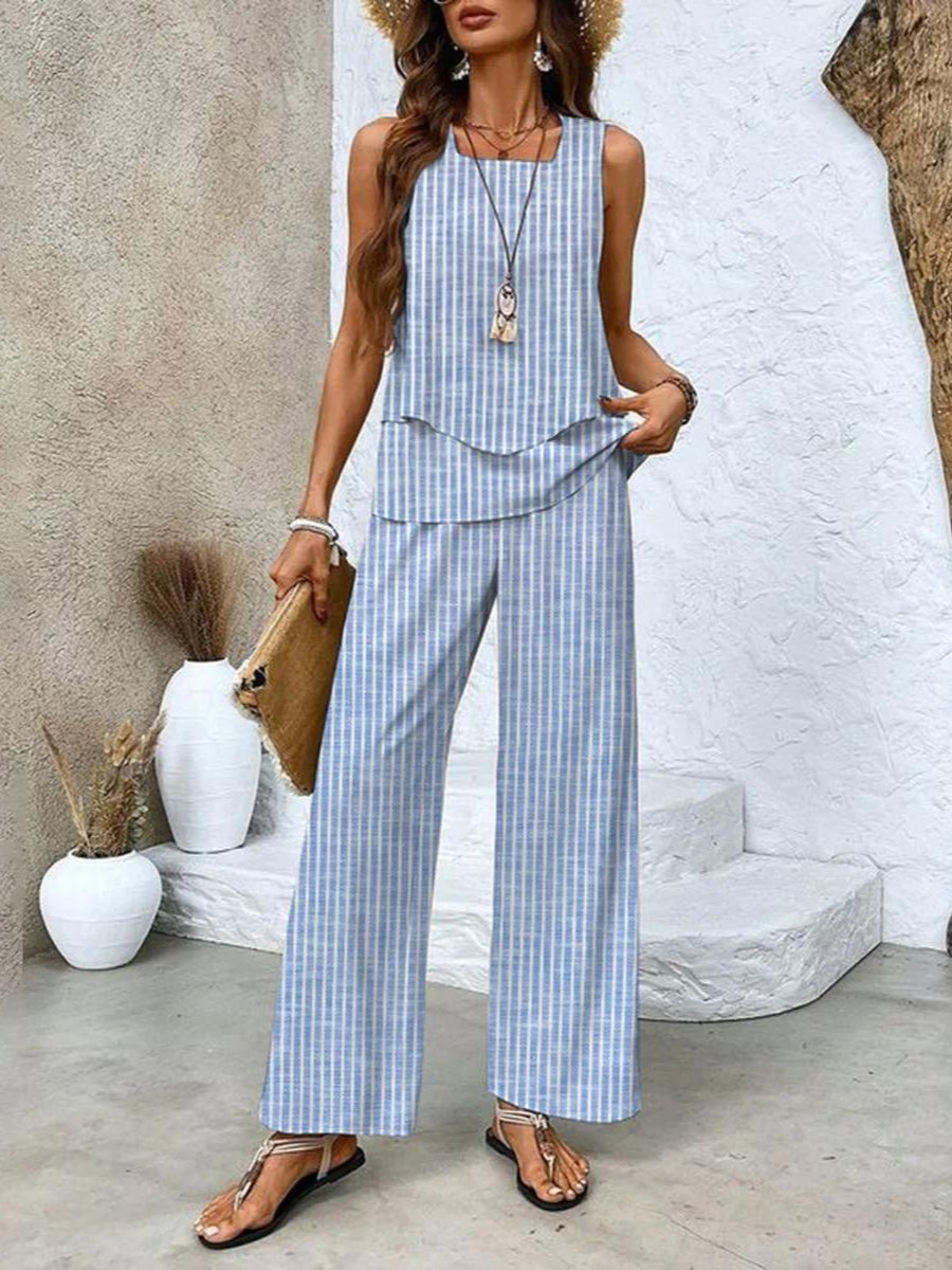 Women's Floral Wide-Leg Set - Stripes