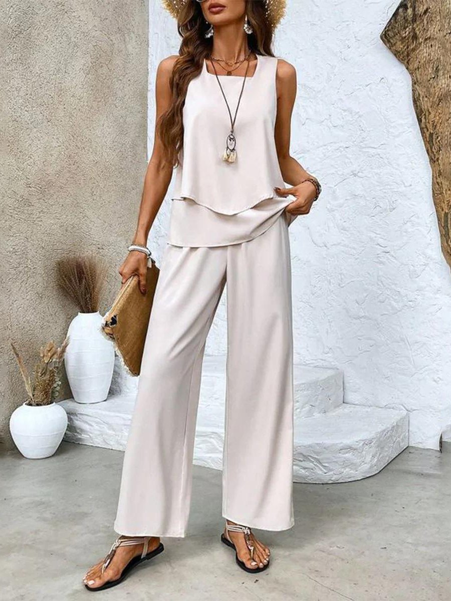 Women's Floral Wide-Leg Set - Beige
