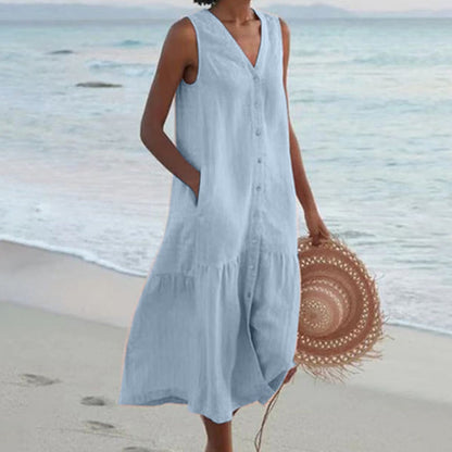 Sleeveless Midi Shirt Dress - Blue