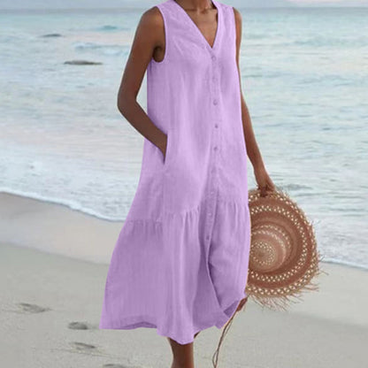 Sleeveless Midi Shirt Dress - Purple