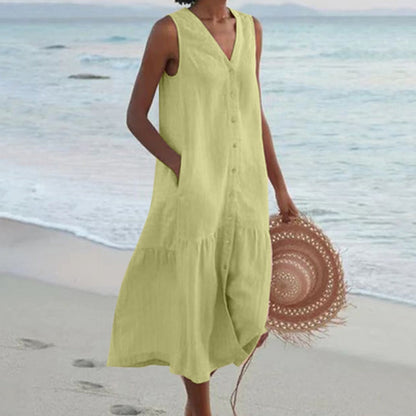 Sleeveless Midi Shirt Dress - Green