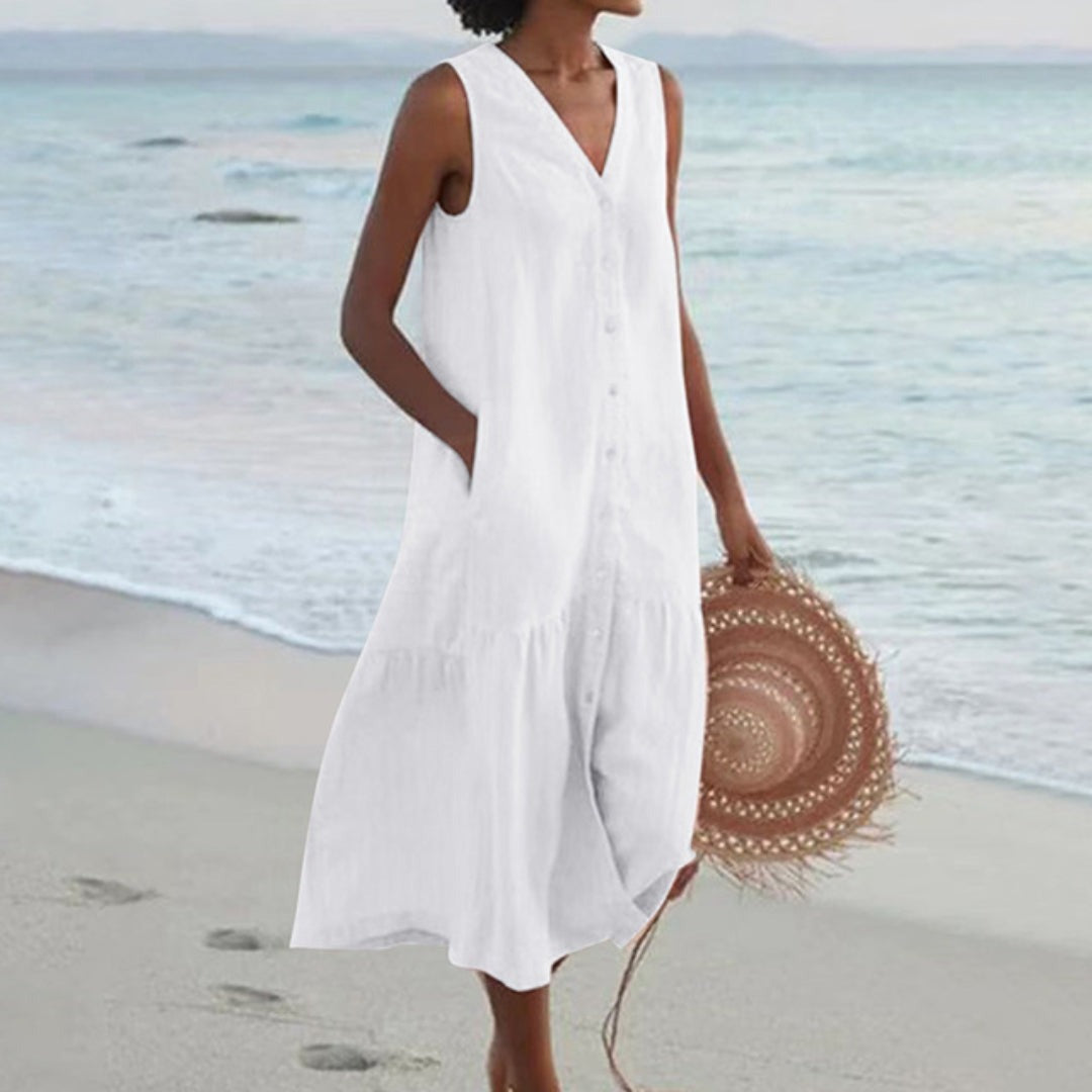 Sleeveless Midi Shirt Dress - White
