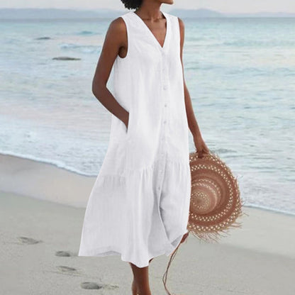 Sleeveless Midi Shirt Dress - White
