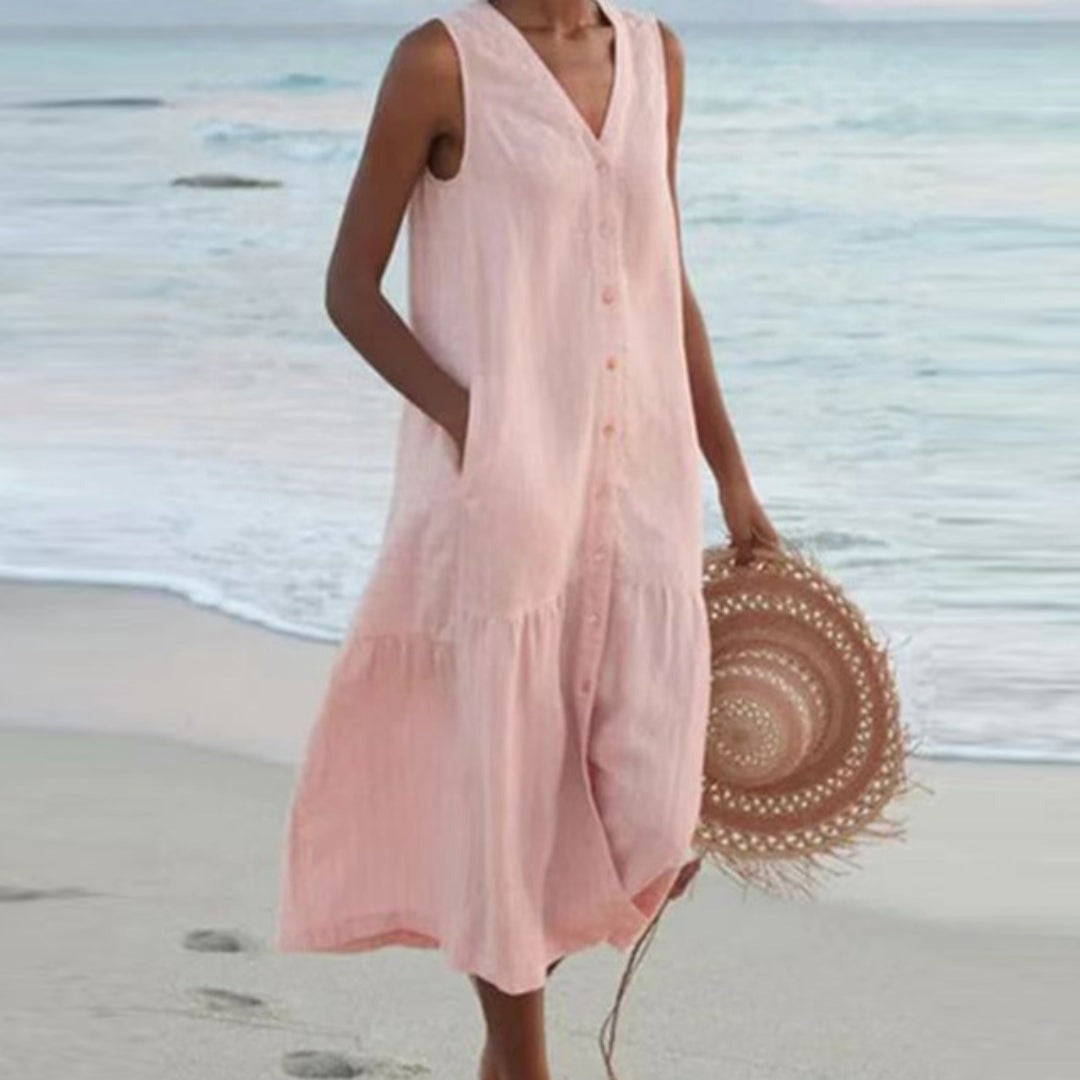 Sleeveless Midi Shirt Dress - Pink
