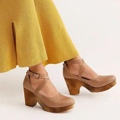 Platform Mary Jane Heels - Khaki