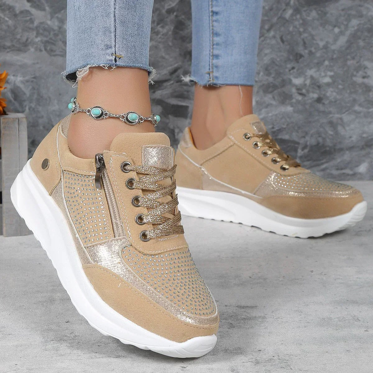 Chunky Platform Sneakers - Apricot