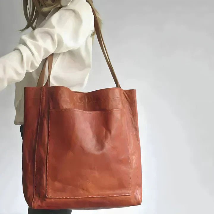 Women's Oversized Leather Tote - Brown