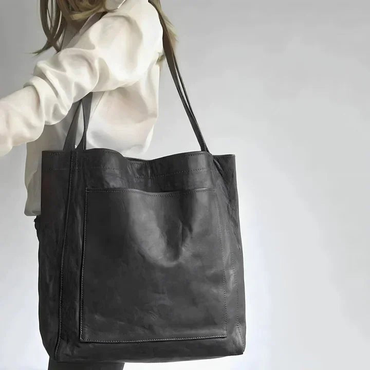 Women's Oversized Leather Tote - Black