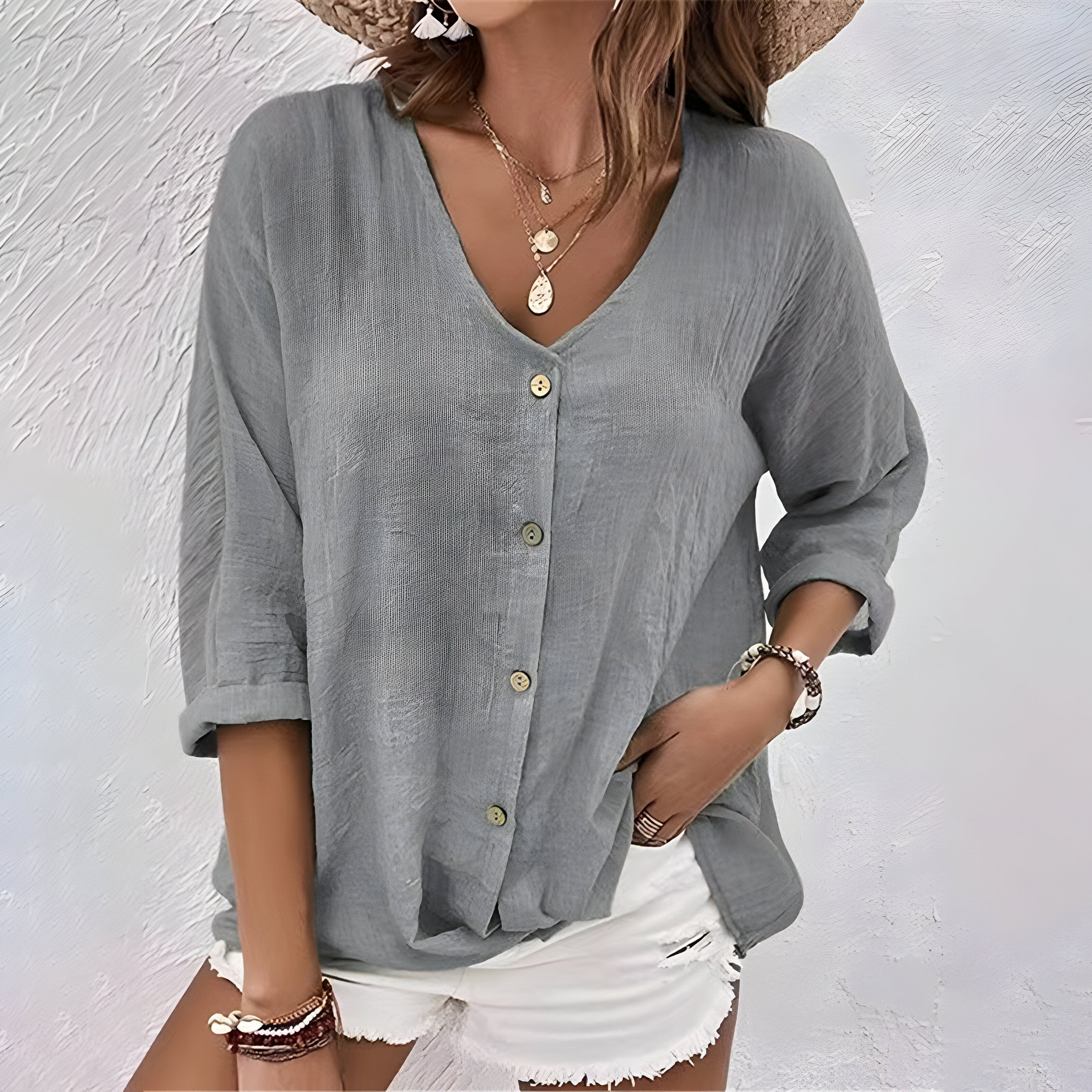 Women's Oversized V-Neck Blouse