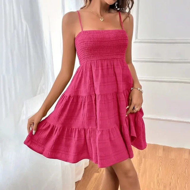 Women's Square Neck Mini Dress - Fuchsia