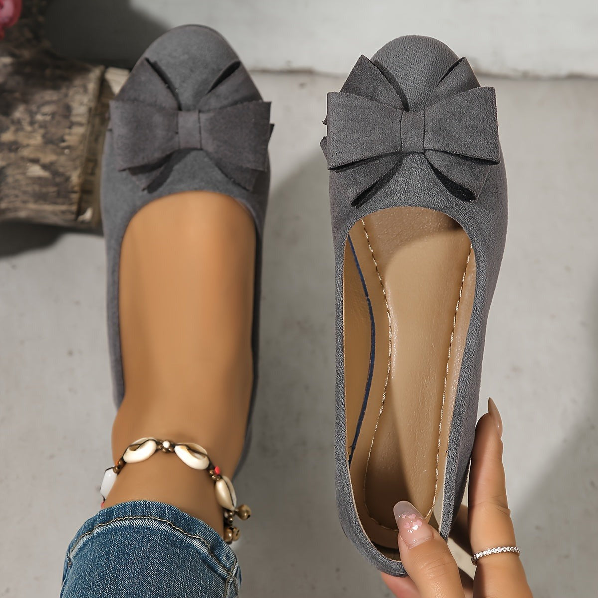 Bow Ballet Flats - Grey