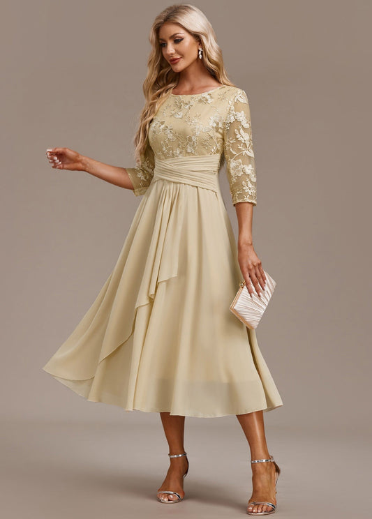 Lace Wedding Guest Midi Dress - Champagne