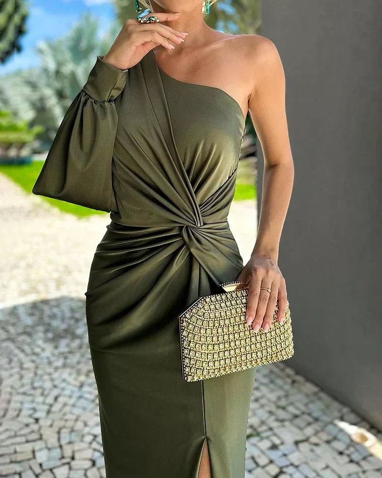 One Shoulder Ruched Maxi Dress