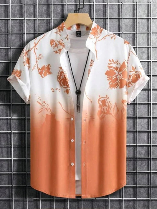 Floral Hawaiian Beach Shirt - White/Orange