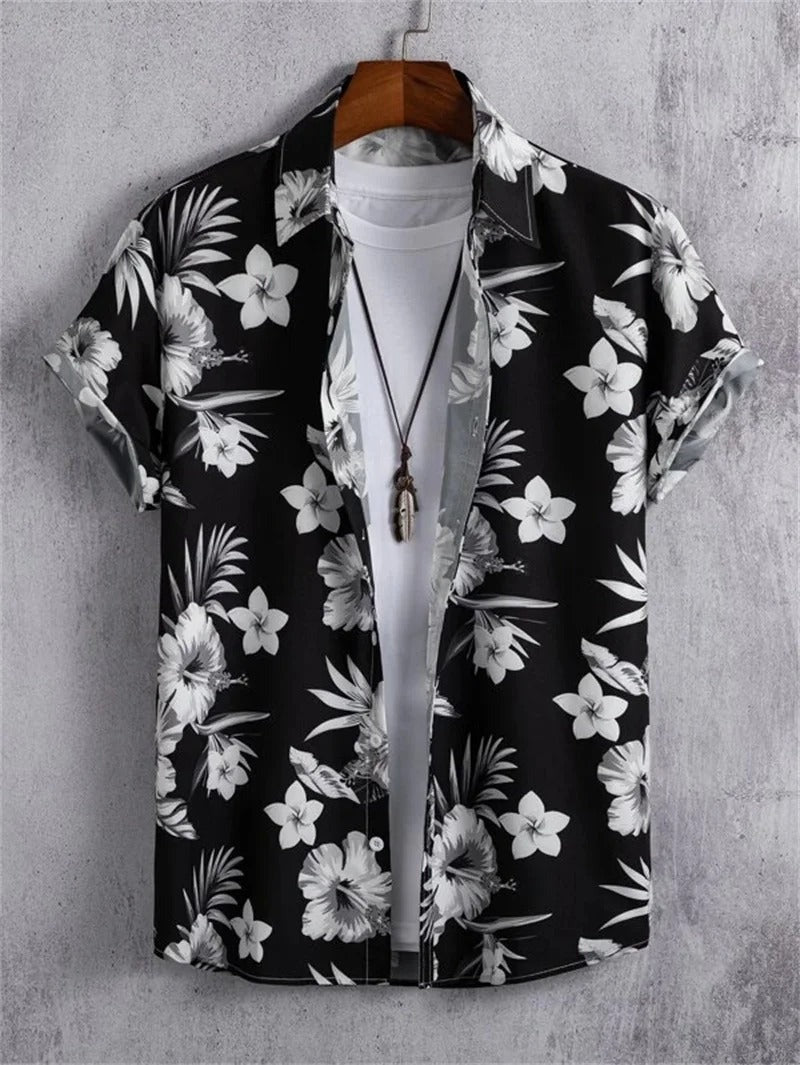 Floral Hawaiian Beach Shirt - Black