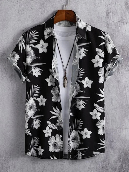Floral Hawaiian Beach Shirt - Black