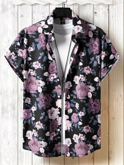 Floral Hawaiian Beach Shirt - Black/Purple