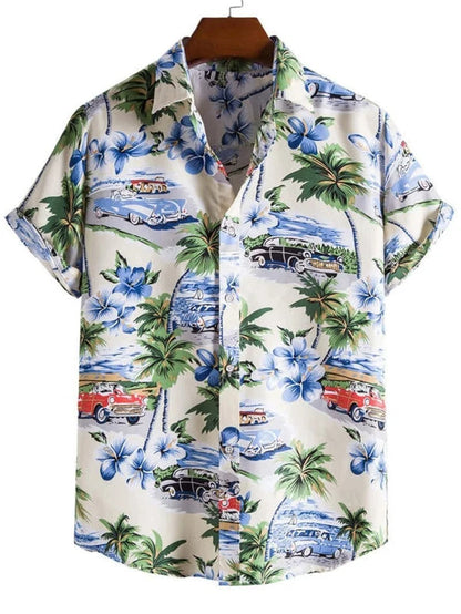 Floral Hawaiian Beach Shirt - White/Green