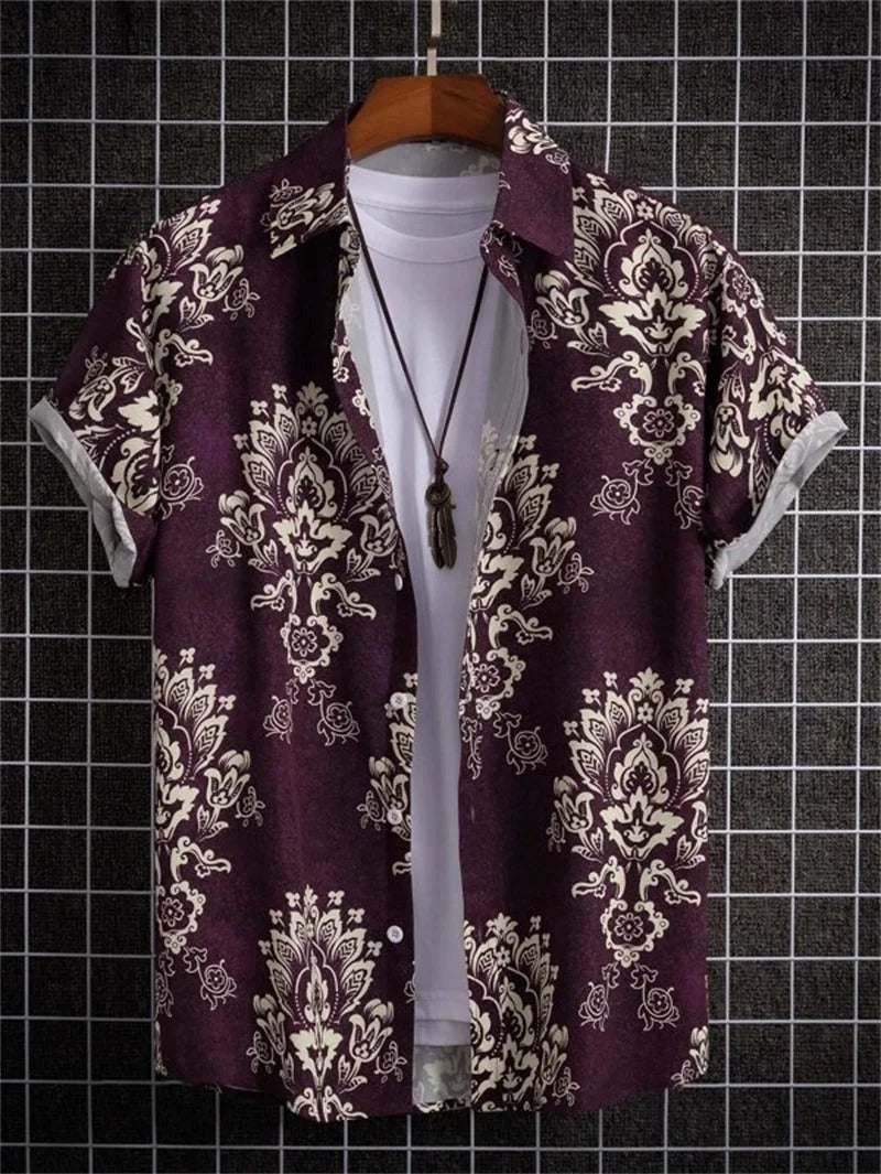 Floral Hawaiian Beach Shirt - Purple
