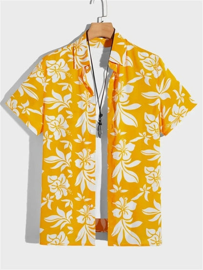 Floral Hawaiian Beach Shirt - Yellow