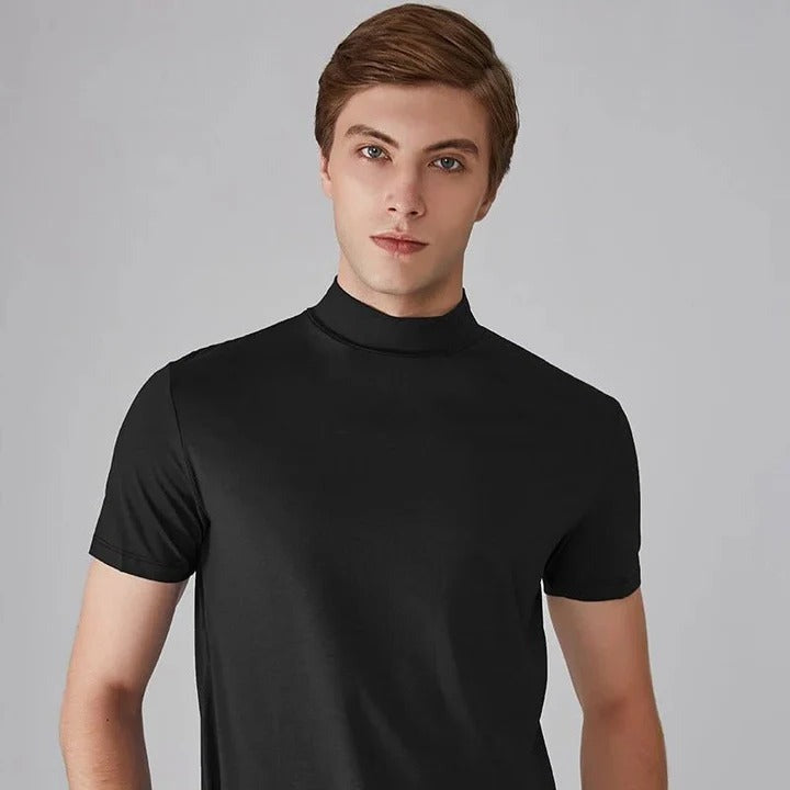 Mock Neck Short Sleeve Tee - Black