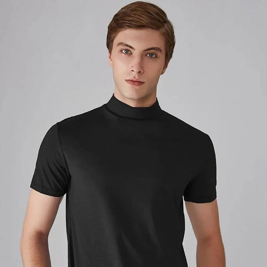 Mock Neck Short Sleeve Tee - Black