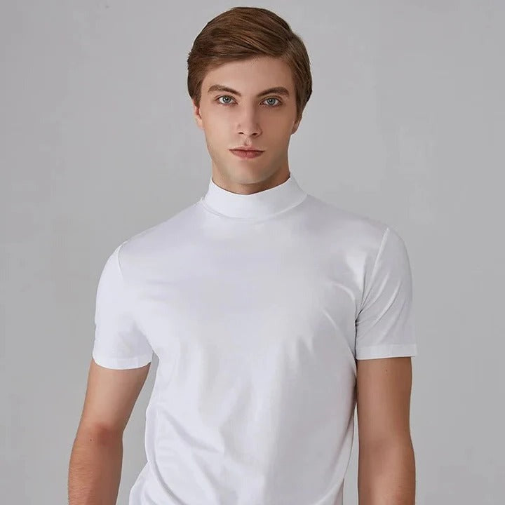 Mock Neck Short Sleeve Tee - White