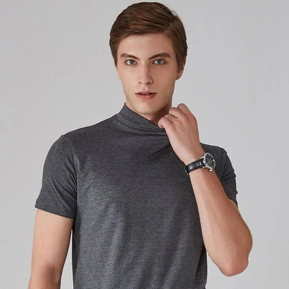 Mock Neck Short Sleeve Tee - Heather Gray