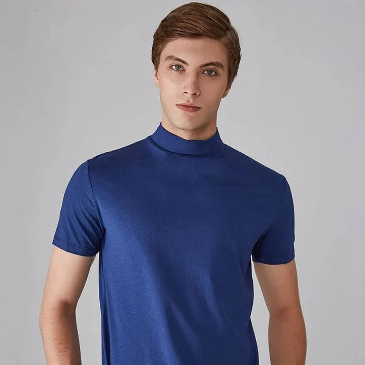 Mock Neck Short Sleeve Tee - Blue