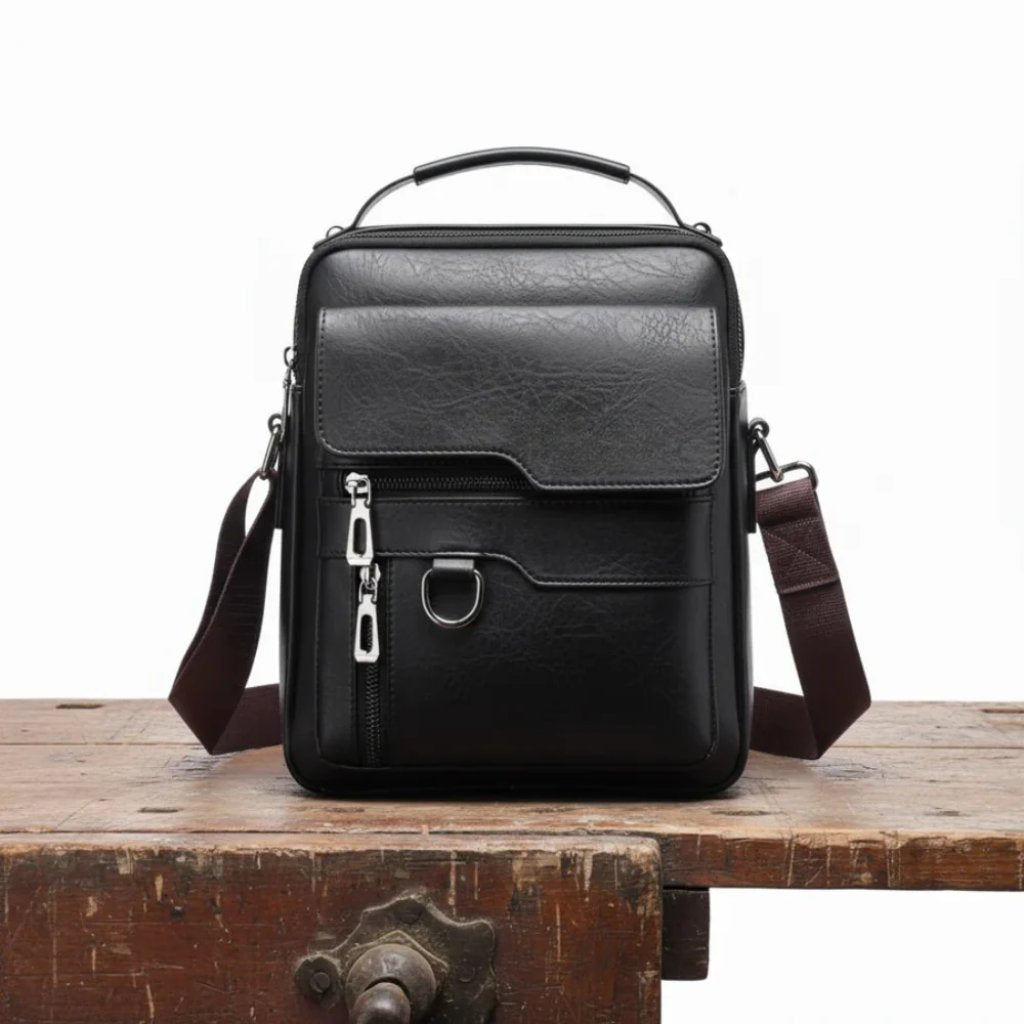 Men's Leather Crossbody Bag - Black