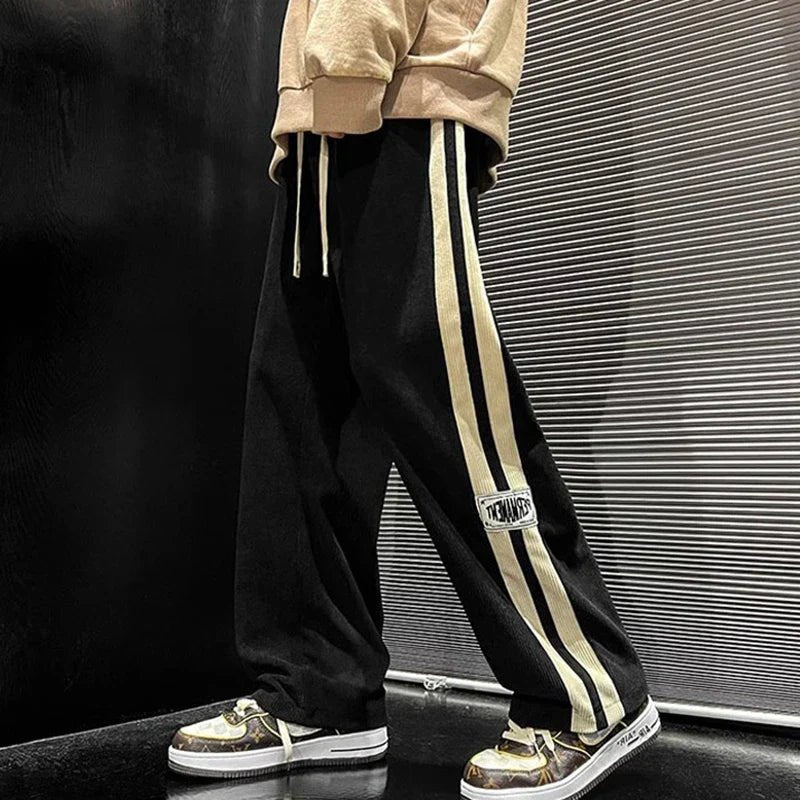 Men's Side-Stripe Wide-Leg Pants - Black