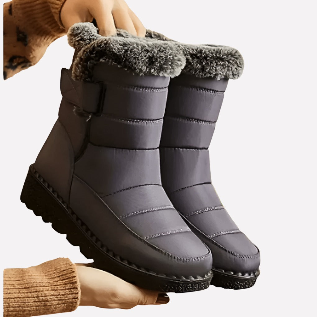 Mid Calf Winter Snow Boots - Gray Black