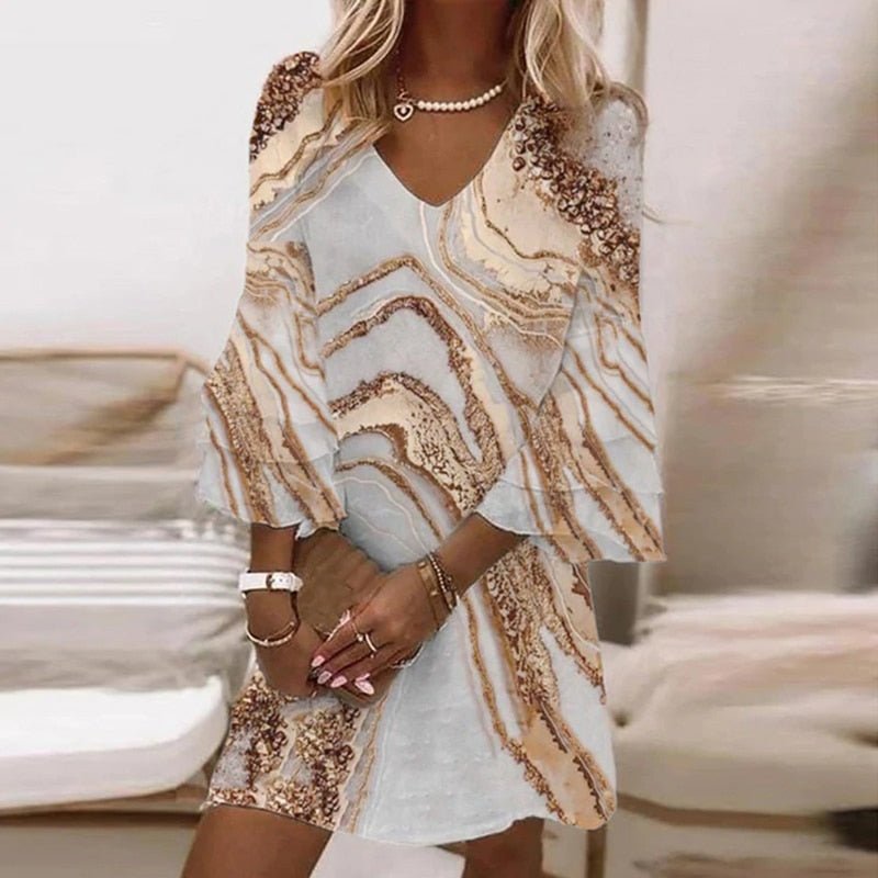 Women's Chiffon V-Neck Mini Dress - Khaki