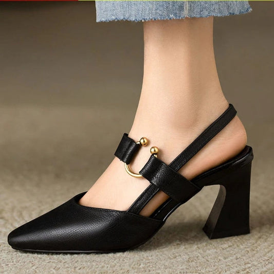 Slingback Block Heel Pumps - Black