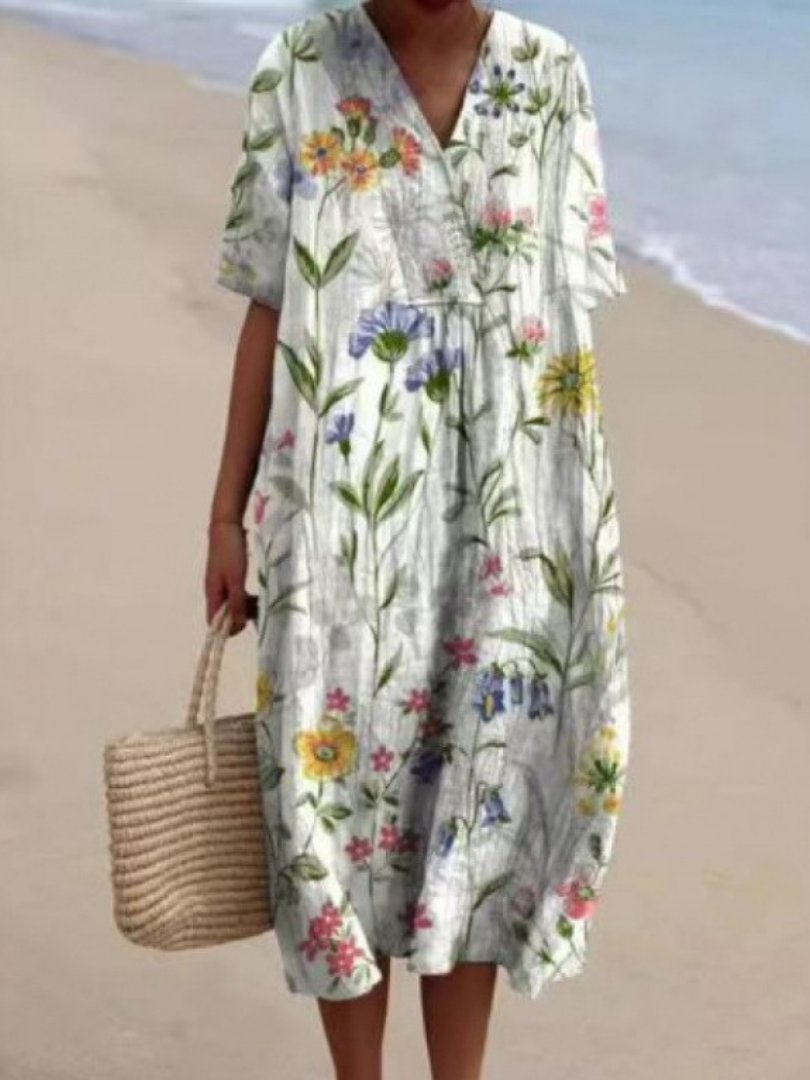 Women's Floral Beach Maxi Dress - White
