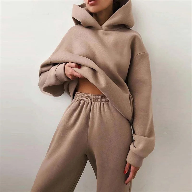 Hoodie Jogger Two Piece Set - Khaki
