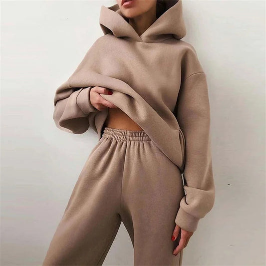 Hoodie Jogger Two Piece Set - Khaki