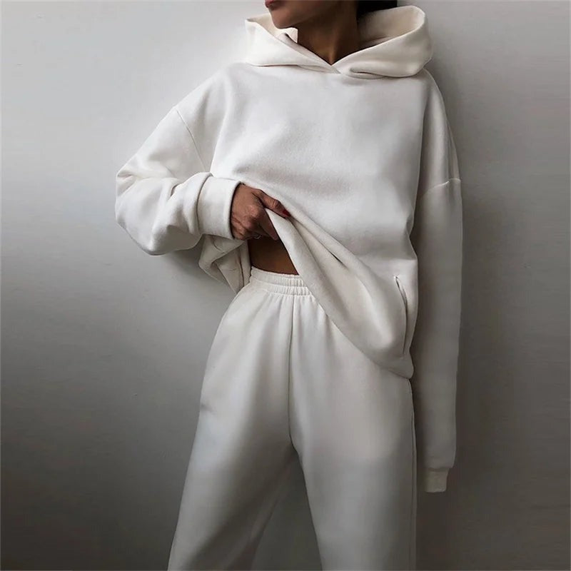 Hoodie Jogger Two Piece Set - White