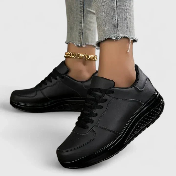 Lace Up Platform Sneakers - Black