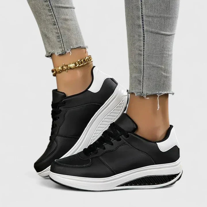 Lace Up Platform Sneakers - Black/White