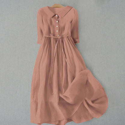 Casual A Line Shirt Dress - Light Brown