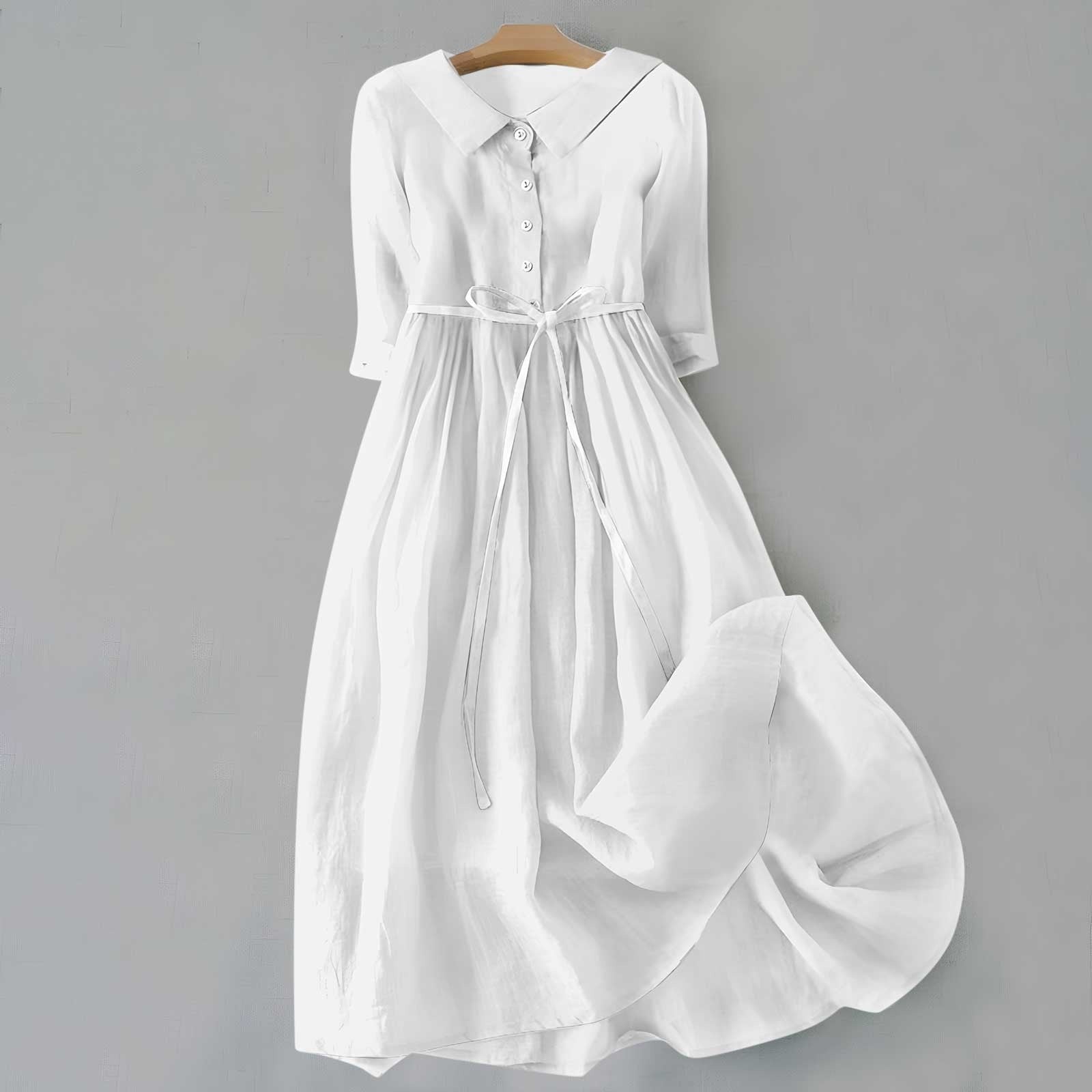 Casual A Line Shirt Dress - White