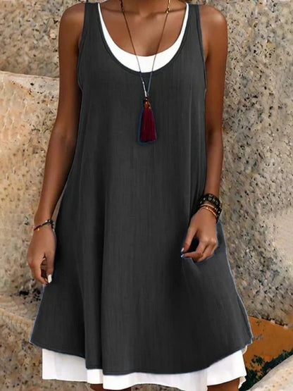 Sleeveless A Line Mini Dress - Black
