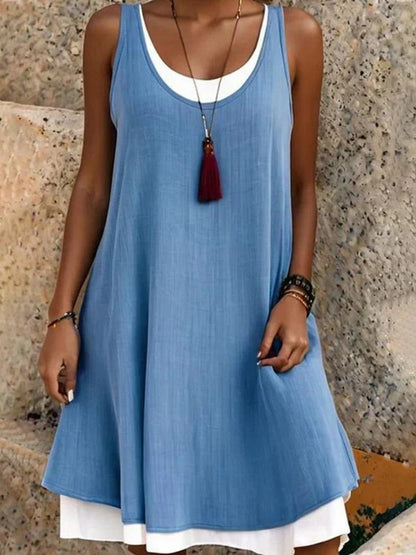 Sleeveless A Line Mini Dress - Blue