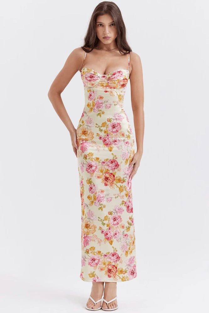 Floral Bodycon Maxi Dress - Floral Pink