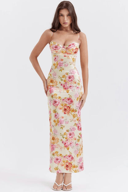 Floral Bodycon Maxi Dress - Floral Pink