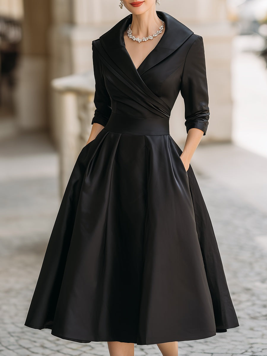 Wedding Guest Midi Dress - Black