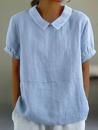 Puff Sleeve Casual Blouse - Light Blue