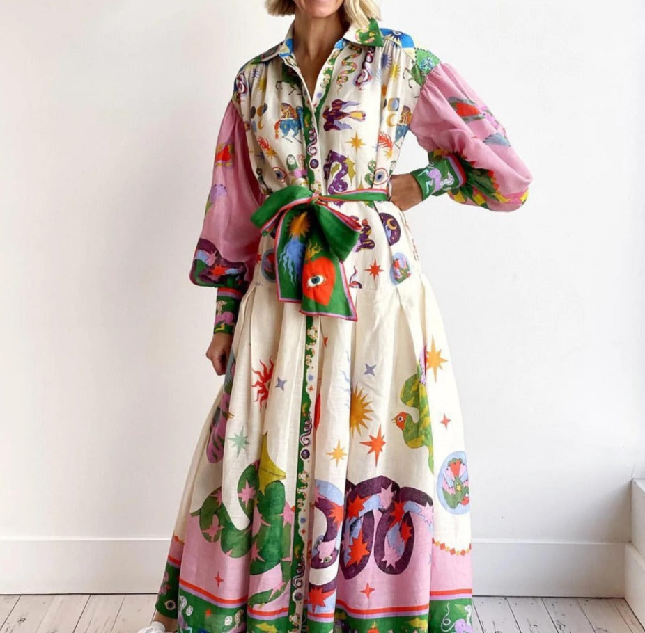 Abstract Print Shirt Dress - Multicolor